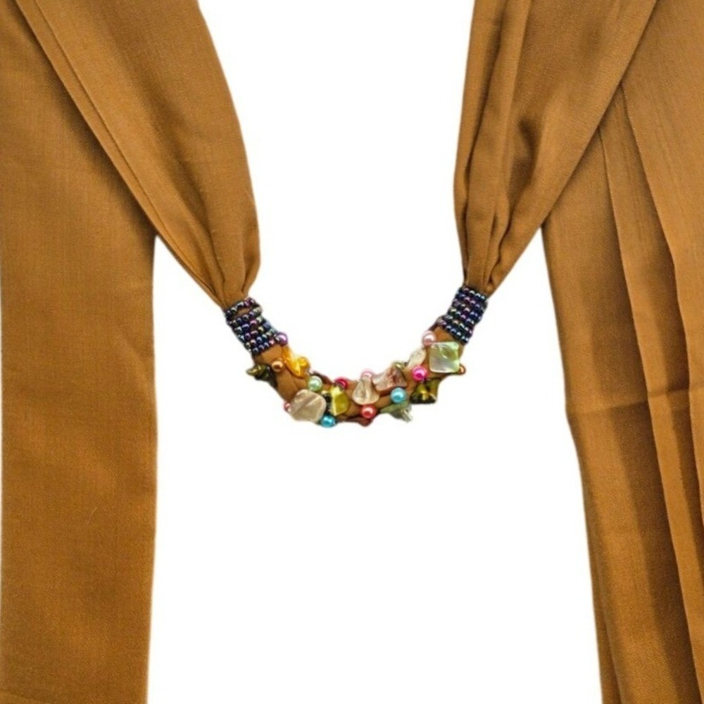 Tan Cashmere Scarf Pearl Embellished Fringe Boho Soft Winter Wrap Shawl‎